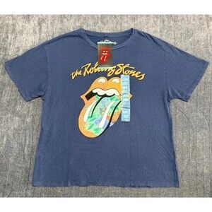 NWT The Rolling Stone Graphic Print T-Shirt Women Large Blue Casual 100% Cotton